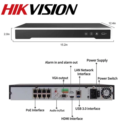 Videoregistratore originale Hikvision 8CH 8POE NVR DS-7608NI-M2/8P US 8K 32MP 2SATA - Foto 5 di 18