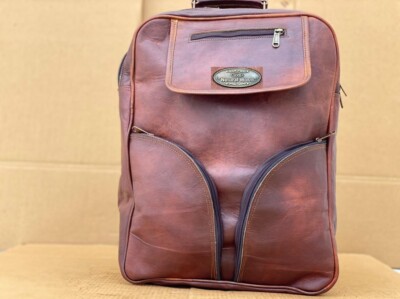 Genuine Leather Mens Backpack Satchel Vintage Bag laptop Rusksack Zipper Closure