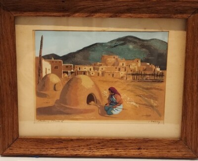 Original Signed ANNA BARRY Serigraph Silk Screen Native American 1940s