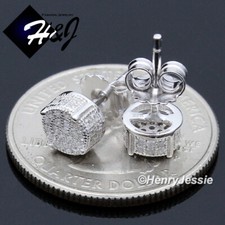 MEN WOMEN 925 STERLING SILVER 6MM ICY BLING CZ 3D PUSH BACK STUD EARRING E179