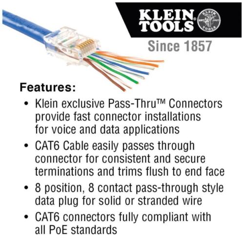 KLEIN TOOLS - RJ45 Pass Through Plugs, RJ45 Cat6, 10 Pack - Picture 2 of 7