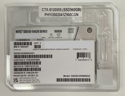 Serveur d'entreprise Intel D3-S4520 960 Go SSD SATA 6 Go 2,5" 3D4 SSDSC2KB960GZ01 NEUF - Photo 2/11
