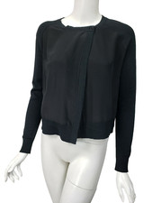 COMPTOIR DES COTONNIERS Black Cotton Knit Crepe Front Asymmetric Cardigan US XXS