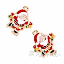 Santa Charms 25mm Christmas Lights Gold Enamel Pendants C941117 - 5, 10, 20PCs