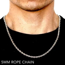 10k White Gold 5mm Solid D/Cut Rope Chain Necklace Size 16"-30"