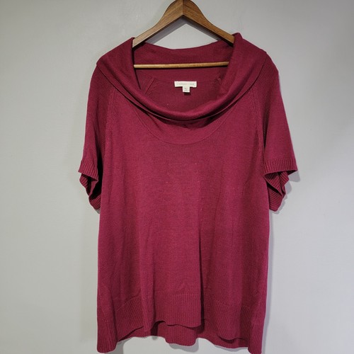 Coldwater Creek Women's Deep Cowl Neck 2XL Sweater Plum Short Sleeve Wool Blend
