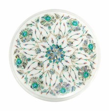 12" Marble Side Table Top Inlay Semi Precious Stones Handmade Home Decor