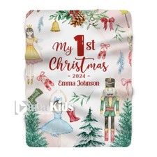 Personalized Nutcracker Ballet Baby's First Christmas Custom Name Blanket