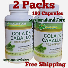 2 Packs Cola de Caballo Horsetail 500 mg 180 Herbal Capsules Healthy Labs