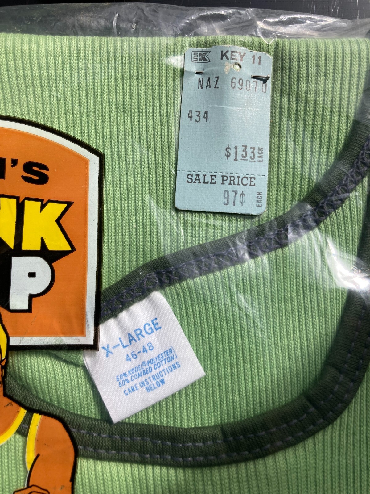 Men's Vintage 70s Tank Top Muscle T Shirt NOS green two tone ringer "XL