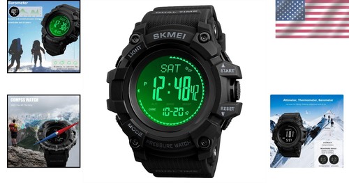 Survival Digital Watch with Compass & Thermometer - Waterproof for Outdoors - Picture 2 of 9