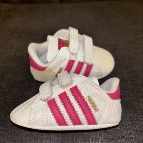 Adidas Superstar Sneaker (Baby & Walker) Size 1 White and Pink - 第 1/8 張圖片