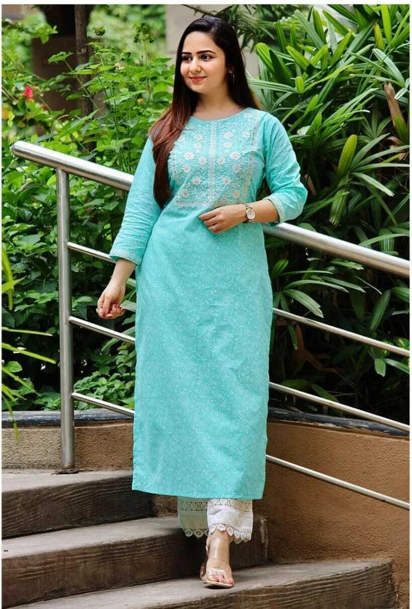 wedding session party look kurti pant Fully embroidery Kurta Trouser set  dress | eBay