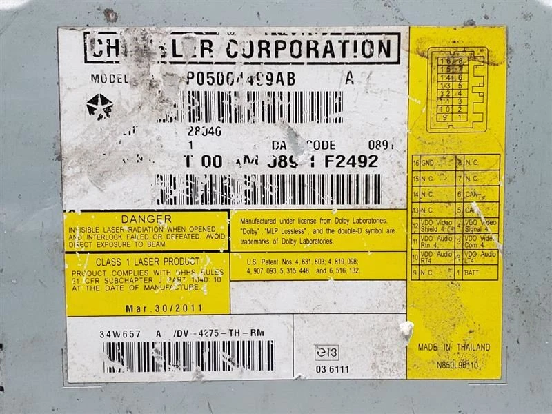 2012 Volkswagen Routan Navigation DVD Player P05064499AB OEM - Image 3 of 4