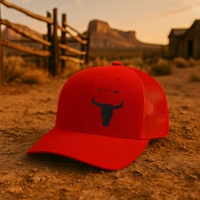 Western Longhorn Trucker Hat, Cowboy Bull Head Mesh Snapback Cap