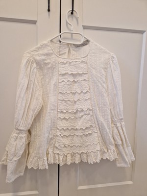 Zara Bluse Stickerei Spitze Gr. XS boho ibiza weiß