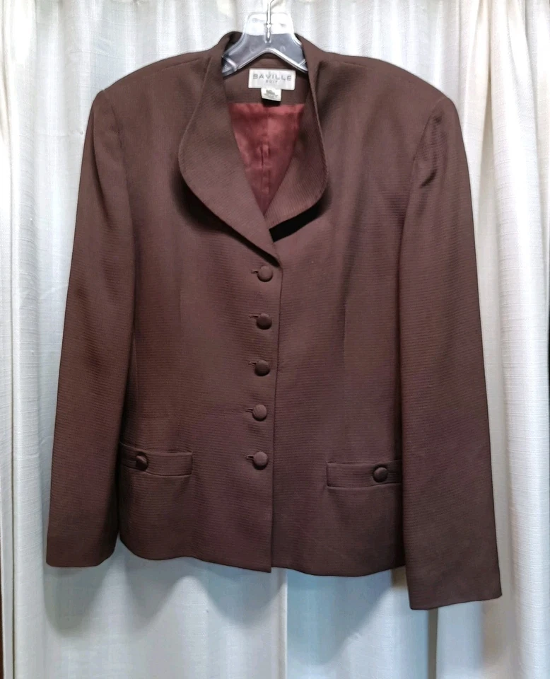 Traje de mujer Saville talla 12 marrón pata de gallo 100 % seda de colección Foto 2 de 4