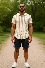 Kühl Suncel Men M White/Olive Striped Short Sleeve Shirt Streetwear Skater Prepp