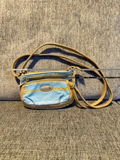 MultiSac Blue Striped Small Crossbody Bag Zip Closure Pockets Adjustable Strap