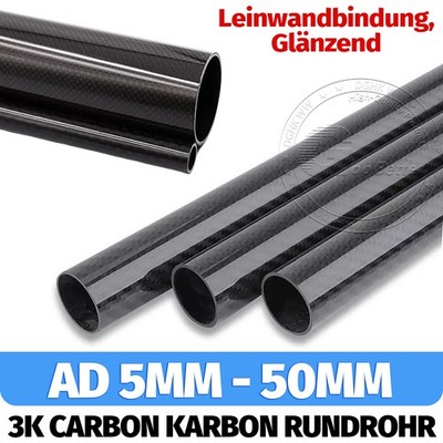 CFK Rohr AD 5mm-50mm 200mm 300mm 500mm 3K Carbon Glänzend Karbon Rundrohr