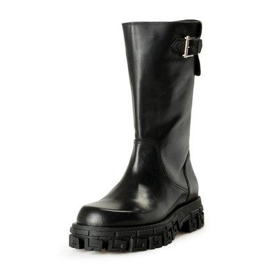 Versace Men's Black Leather Motorcycle Boots Shoes