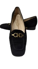 Salvatore Ferragamo Vintage Black Suede Rolo Gold Bit Loafers GORGEOUS Women  s 8