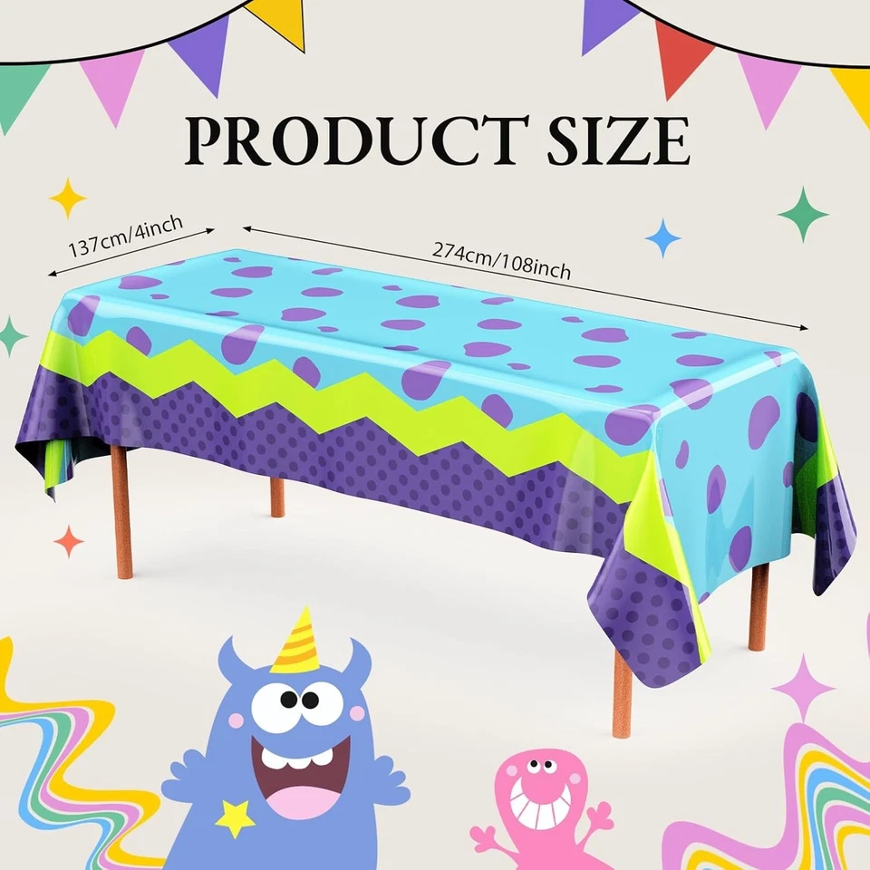 Oudain 2 Sheets Monster Birthday Party Supplies Monster Tablecloth 54 x 108 I - Image 3 of 4