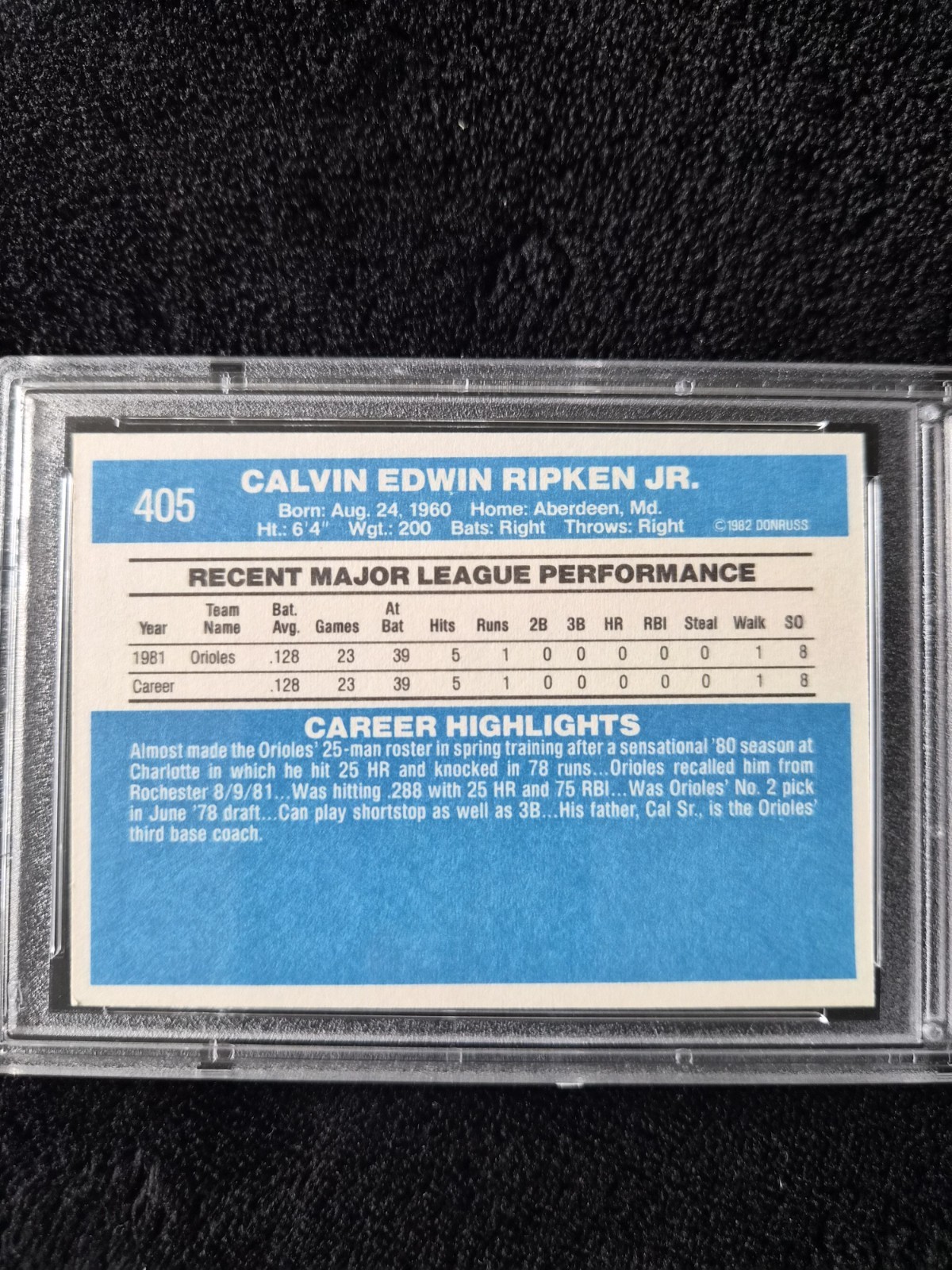 1982 Donruss #405 Cal Ripken Jr Baltimore Orioles RC Rookie HOF PSA 9 MINT view 5