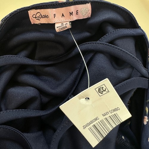 Crave Fame Blouse Womens S Navy Blue Floral Mesh Long Sleeves Ruched Square Neck - Bild 6 von 9