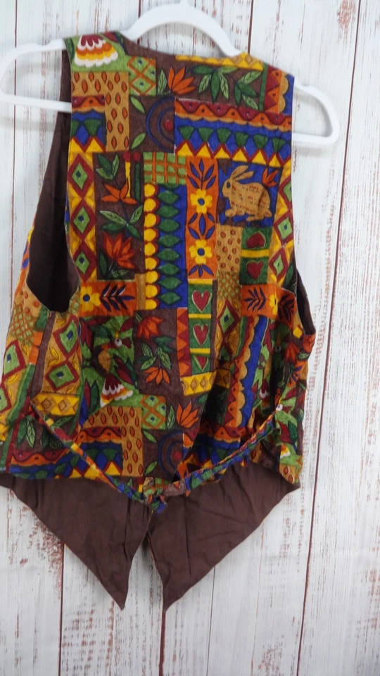 Vintage 90’s Access Vest Womens Medium Farm Boho Embroidered Cotton Tie Back - Image 2 of 4