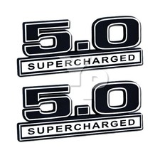 5.0 Liter Supercharged Emblems Badges Logos In Chrome Black - 5 Long Pair
