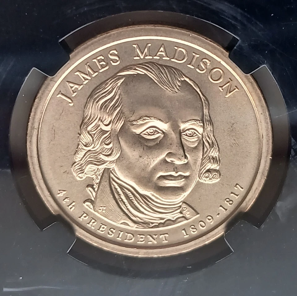 NICE 2007 James Madison Dollar Error Rev Struck Thru NGC MS67 - Image 2 of 4