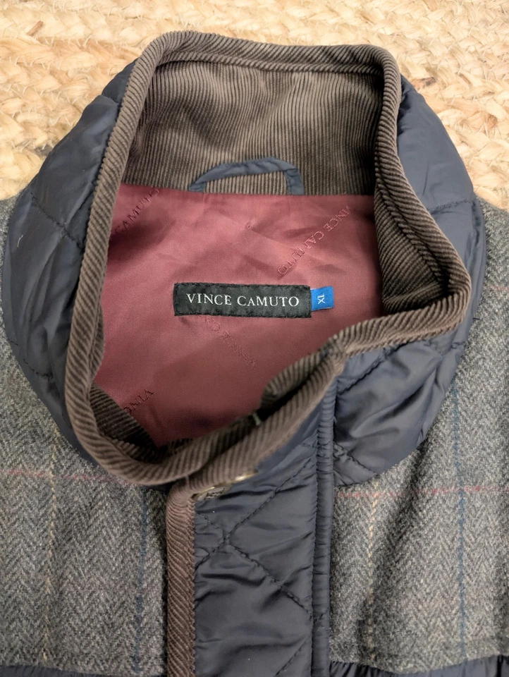 Vince Camuto Azul Rojo Gris Puffer Tweed Informal Exterior Chaleco Para Hombre Talla XL Foto 3 de 4