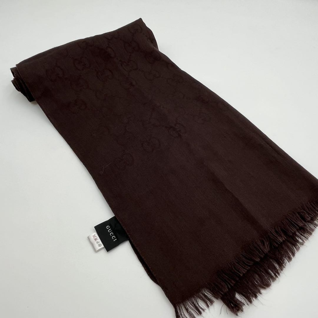 Gucci Dark Brown Silk Stole with GG Logo Imported From Japan