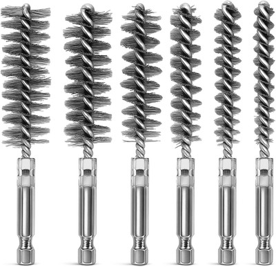 6Pcs Wire Bore Brush for Drill 1/2  3/4  1  Stainless Steel Copper Pipe Cleaner