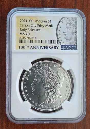2021-CC Privy Morgan Dollar NGC MS70 Early Releases 100th Anniversary Label $1