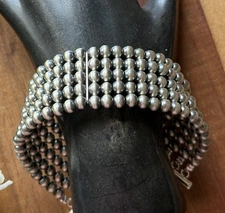 Multi Strand Sterling Silver 5mm Pearls Bead Bracelet. 7 Inch. Gift