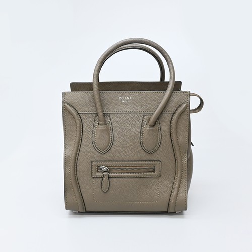 Celine Luggage Micro Handbag Khaki Leather 10.0x10.2 in Italy