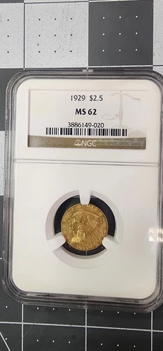 1929 MS62 INDIAN HEAD QUARTER EAGLE $2.50 GOLD NGC
