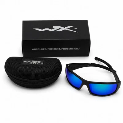 Wiley X Twisted WX 1906Z Polarised Blue Mirror Sunglasses Matte Black Frame+Case - Image 1 of 4