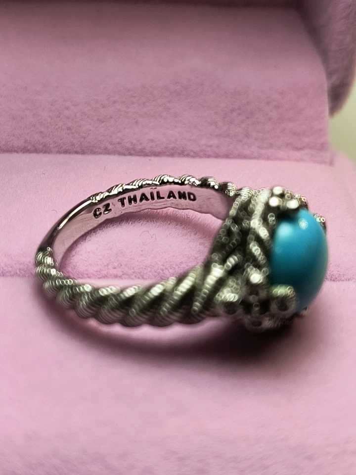 Judith Ripka Sterling Silver Smooth Turquoise CZ Ring size 5.75   & 5.9g   MINTY - Image 3 of 4