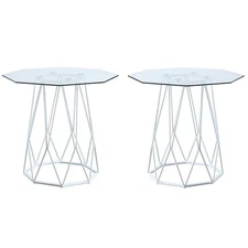Home Square Growder Contemporary Glass Top End Table in White - Set of 2