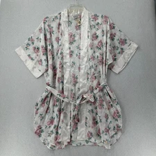 Vtg Kathryn Womens New Dead Stock Satin Floral Short Kimono Robe LARGE