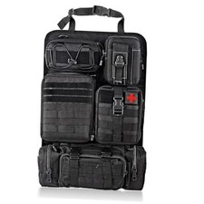 Tactical Car Seat Back Organizer with 5 Detachable Molle Pouches, 600D PU Black