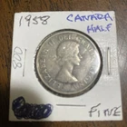 1958 Canada 50 Cents - Sharp Silver Coin - Canadian Half Dollar