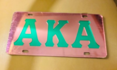 Alpha Kappa Alpha Inlaid Color Mirror License Plate(Pink/Green)