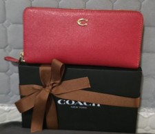 Coach Red Continental Zip-Around Women's Wallet Logo Accent Credit Card Pockets