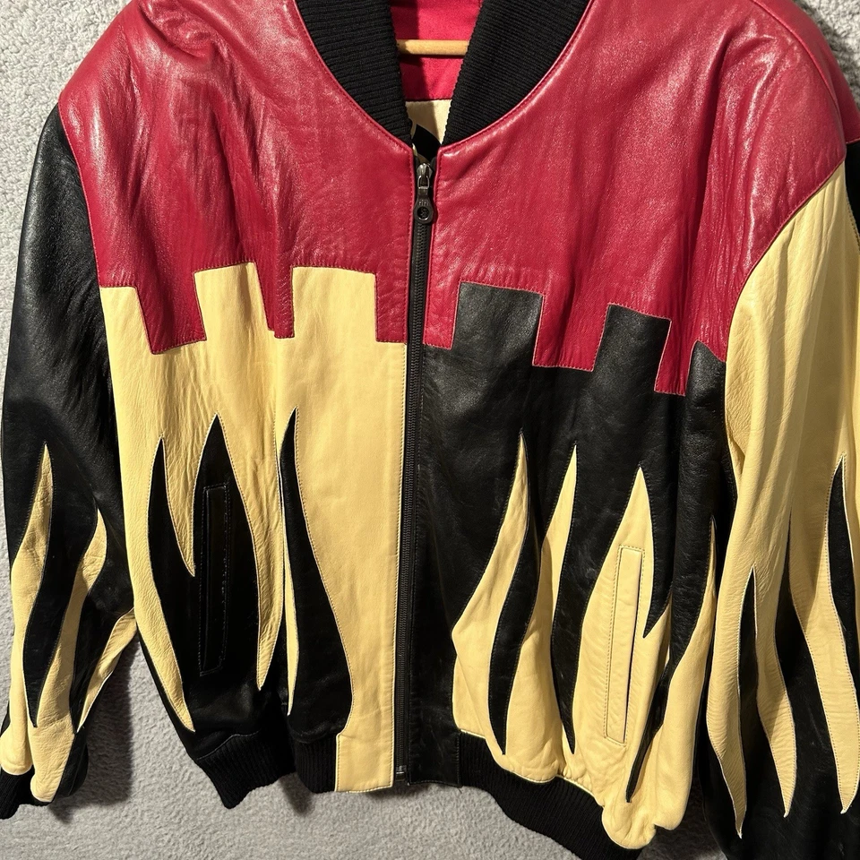 Michael Hoban North Beach Leather Burning Castle Bomber Jacket Men's 46 - Image 2 of 4