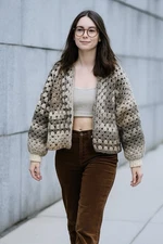 Handmade Chunky Granny Crochet Cardigan Sweater Sz M Neutral Retro Grunge Indie