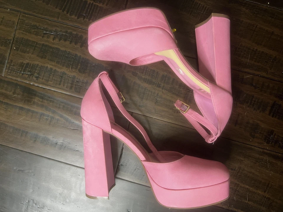 GB Zapatos Mujer Talla 9.5M Rosa Plataforma Tacón Bloque Correa al Tobillo Vestido Bombas Retro Foto 4 de 4